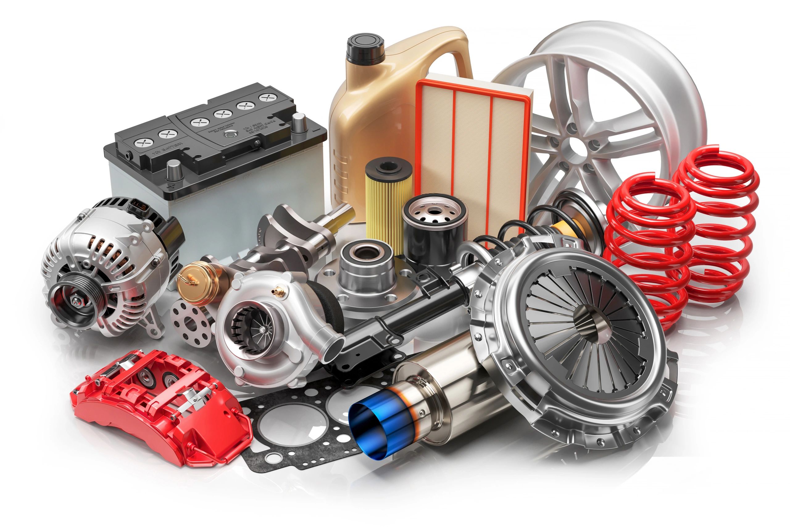 Assorted automotive parts representing OEM components