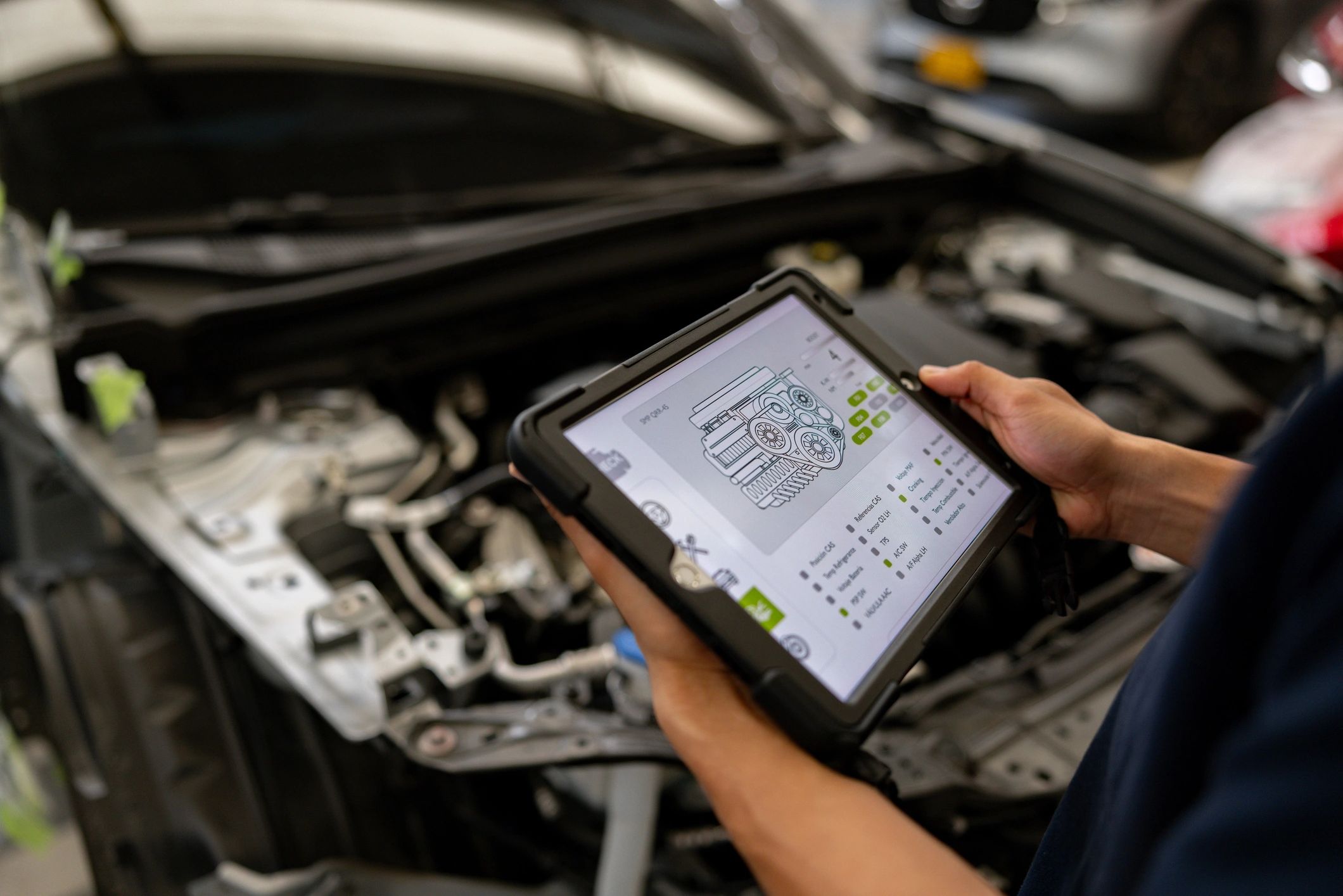 Mechanic using a scanner to diagnose a problem with a car